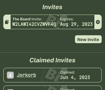 The Board's Invite interface
